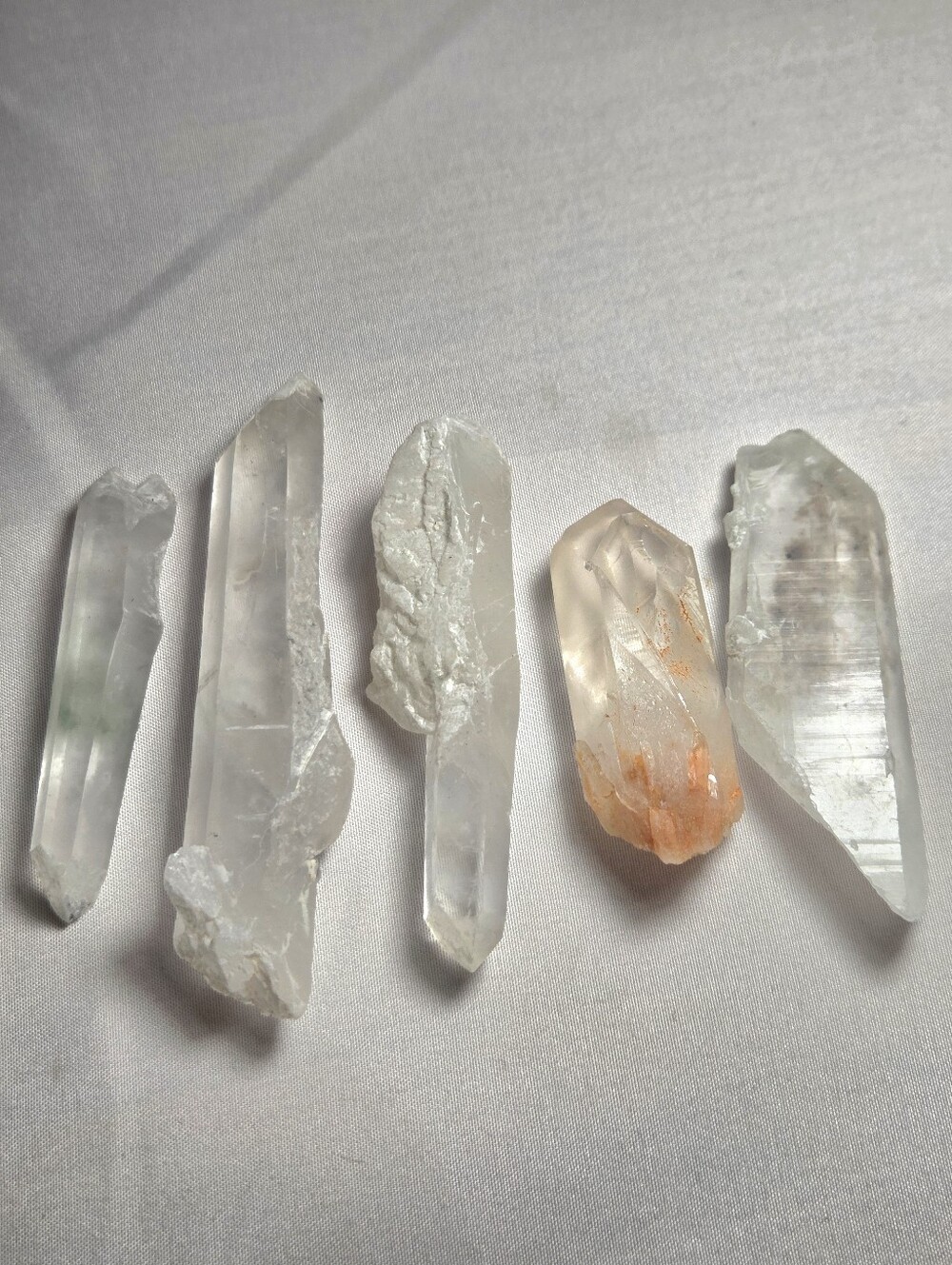 5 Clear Quartz Crystal Points Ranging From 3.47" To 2.11" Length